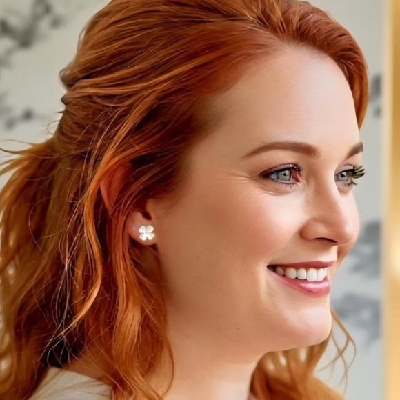 S925 Silver Four-Leaf Clover Stud Earrings Dainty Trendy Lucky Charm Jewelry - Picture 3 of 12